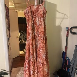 Tropical Print Orange Maxi Dress